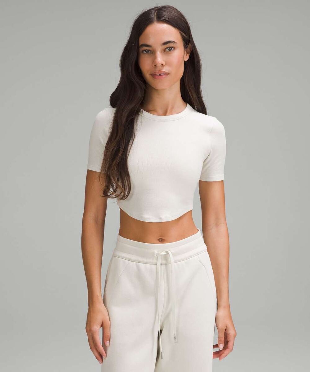 Lululemon | Hold Tight Ribbed Crop Top Modal in Bone Preppy Activewear Gym